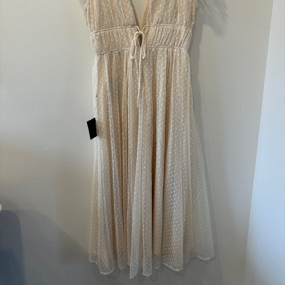 Lulus Yours Evermore Cream Swiss Dot Ruffled Midi Dress Size Medium - Picture 2 of 4